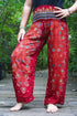 Burgundy peacock boho pants for women by Tan Smokey, featuring hippie and yoga style with flowing fabric and floral patterns.