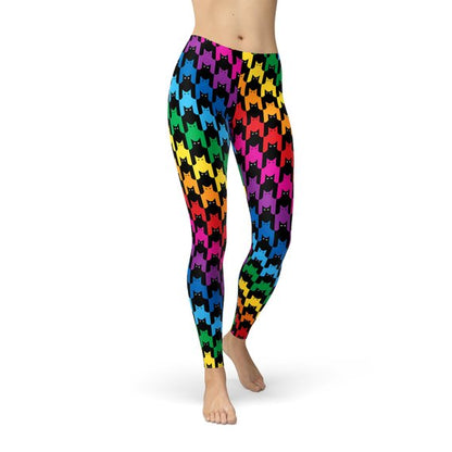 Women’s cat houndstooth leggings by Maroon Sooty featuring a stylish black and white houndstooth pattern on stretchy fabric