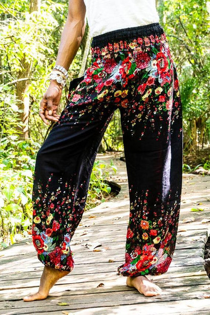 Black floral boho women&