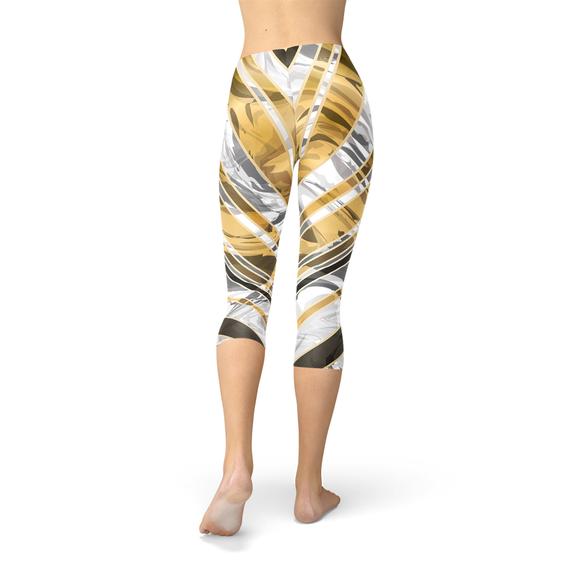 Maroon Sooty white marble Capri leggings with black gold line pattern, close-up of fabric and design details