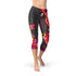 Maroon Sooty guitar and music note print Capri leggings featuring musical instrument and note designs on soft stretchy fabric.