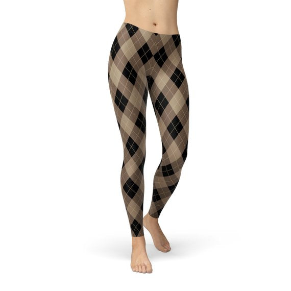 Women’s beige and brown argyle leggings by Maroon Sooty, featuring a stylish knitted pattern and comfortable fit.