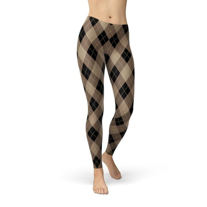 Women’s beige and brown argyle leggings by Maroon Sooty, featuring a stylish knitted pattern and comfortable fit.