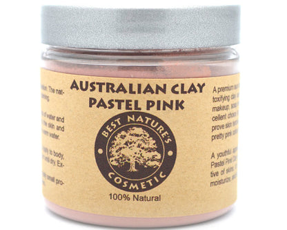 Australian pastel pink clay mask by Yellow Poppy, ideal for stressed, mature skin, shown in a close-up of the skincare product.