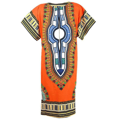White Baobab Dashiki Maxi African dress featuring vibrant patterns and flowing fabric, full-length design for elegant style.