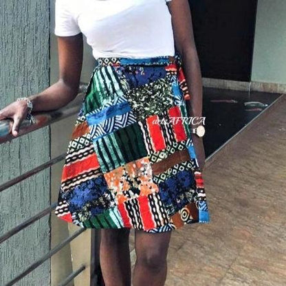 Vintage Batik Wrap Mini Kitenge Skirt by White Baobab featuring vibrant African round kitenge fabric and wrap design.