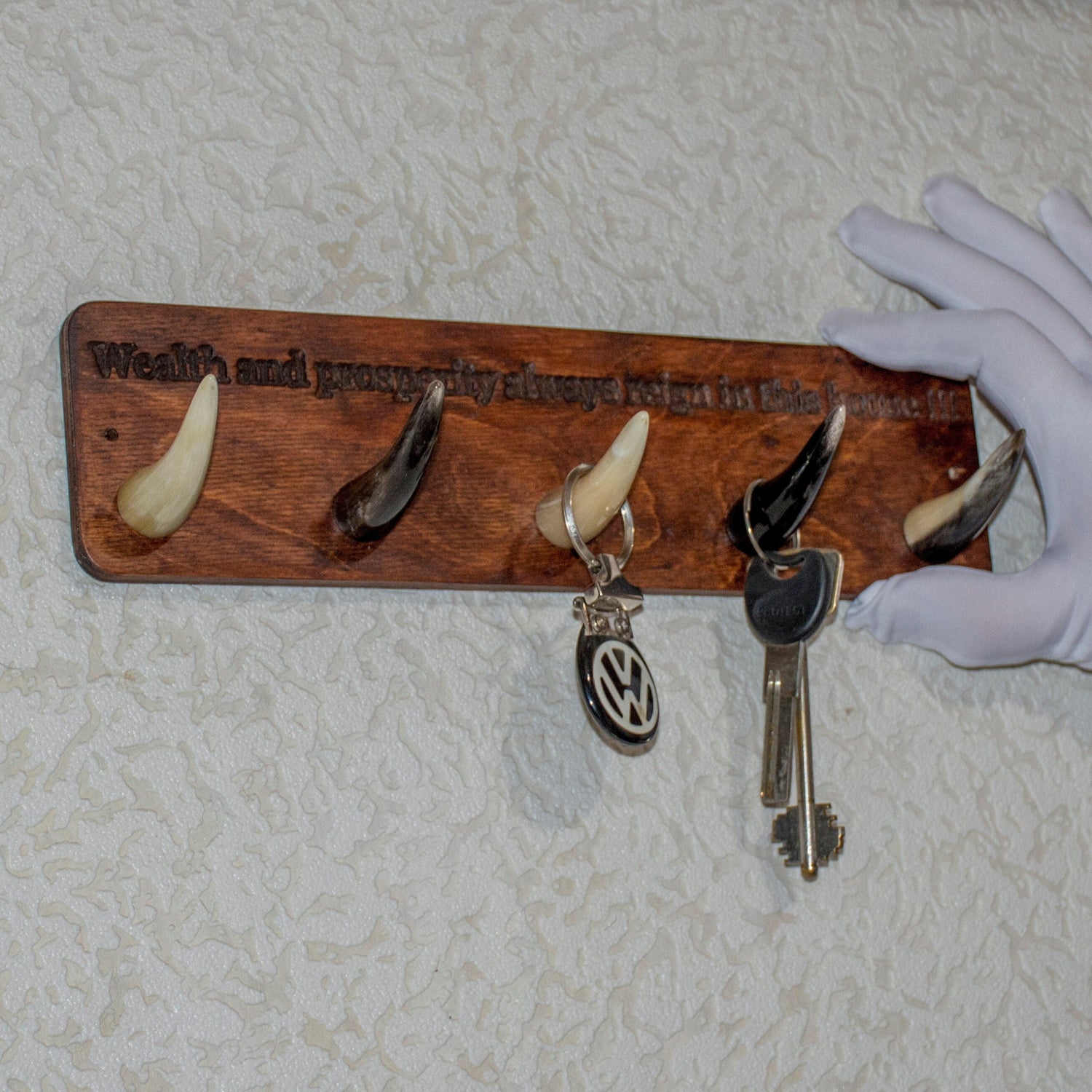 Coral Chronos wall key holder hook for entryway, jewelry and watch organizer with multiple hooks for keys and accessories.