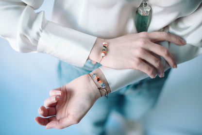 Turquoise Mulberry Empath crystal bracelet anklet with boho style, casual minimal design, featuring a tie closure and gemstone accents.