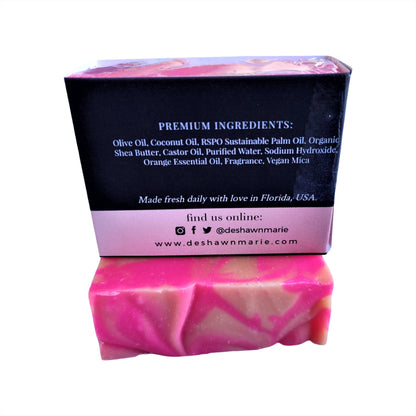 Yellow Shadow Orange Blossom Soap for bath and beauty, showcasing a vibrant orange-colored soap bar with floral scent.