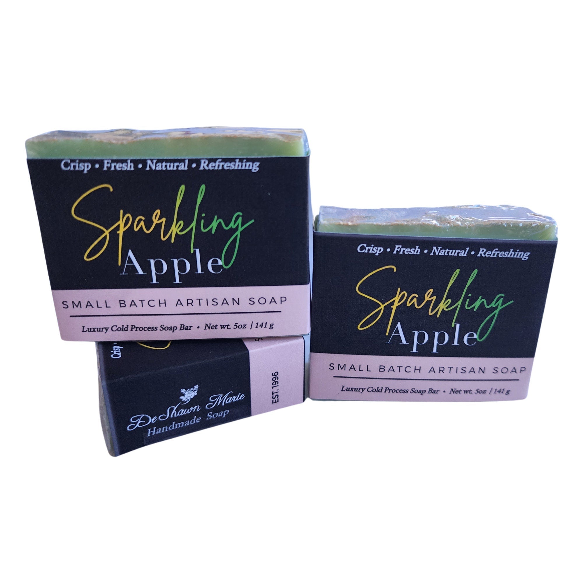 Yellow Shadow Sparkling Apple Soap for bath and beauty, featuring a vibrant, shimmering soap bar with apple scent.