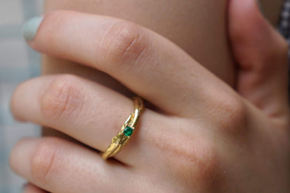 14k gold olive branch ring on silver, natural-inspired jewelry by Beige Briseis featuring delicate twig design.
