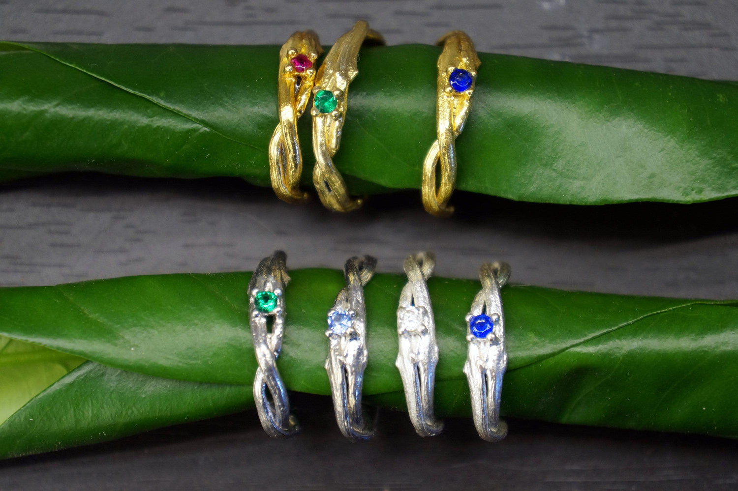 14k gold and silver ring with olive branch and twig design, inspired by nature, from Beige Briseis Jewelry &amp; Watches collection.