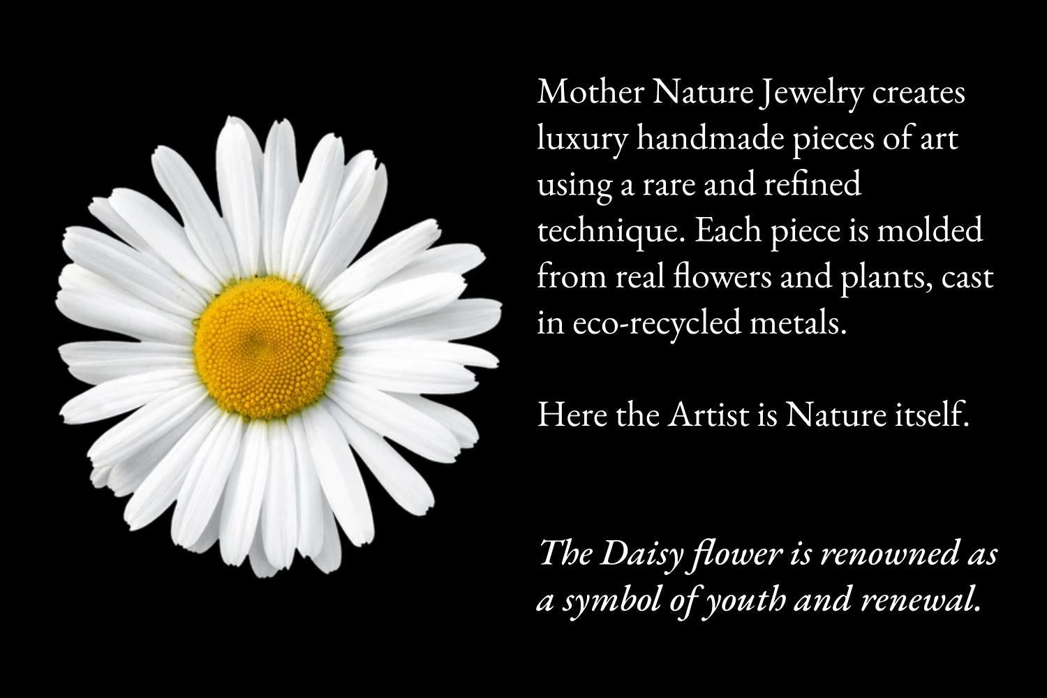 Handmade daisy ring with real flower in recycled sterling silver 925, showcasing delicate flower details and silver band.