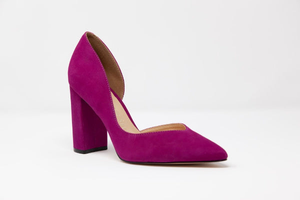Apricot Hercules Faith Heels featuring sleek black leather straps and pointed toes, stylish footwear for formal or evening wear.