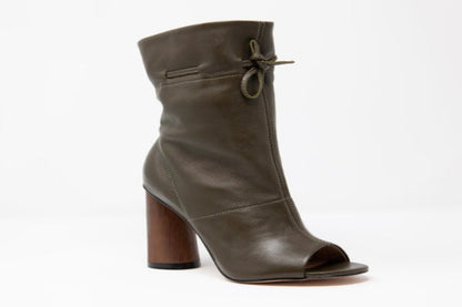 Apricot Hercules Shaz Self-Tie Leather Heels with sleek design and lace-up front, stylish footwear for women.