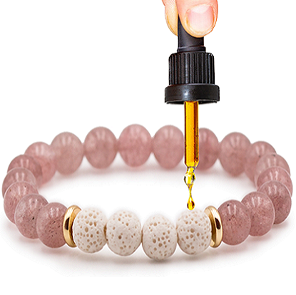Rose quartz and lava stone diffuser bracelet by Amethyst Aether featuring natural beads and adjustable cord design.