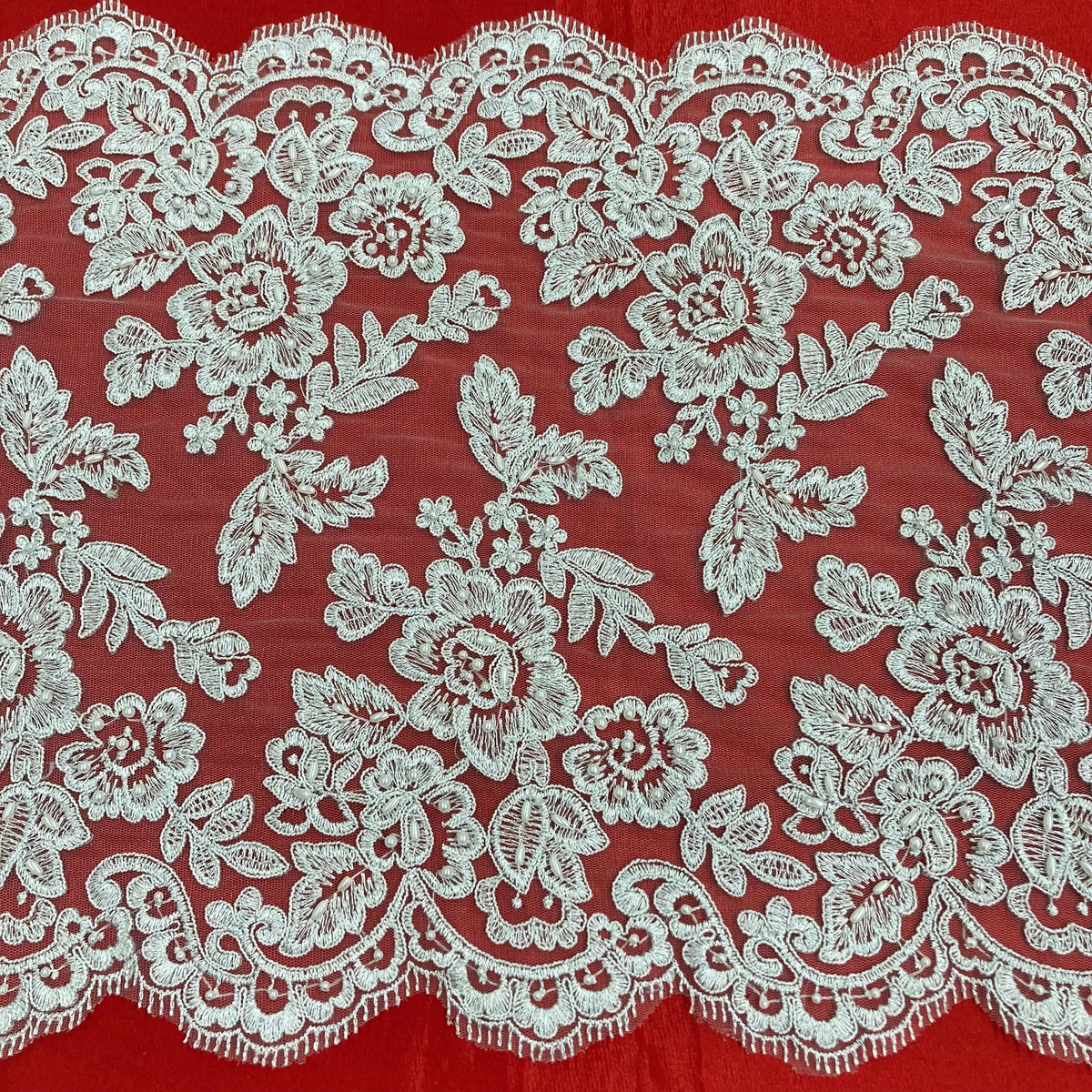 Double Sided Beaded &amp; Corded Lace Trim – Embroidered Couture Lace for Wedding Dresses, Gowns &amp; Costumes | Lace USA - 95359W/2-HB