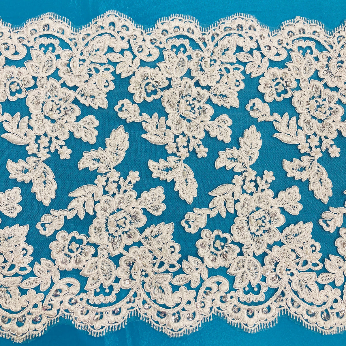 Double Sided Beaded &amp; Corded Lace Trim – Embroidered Couture Lace for Wedding Dresses, Gowns &amp; Costumes | Lace USA - 95359W/2-HB