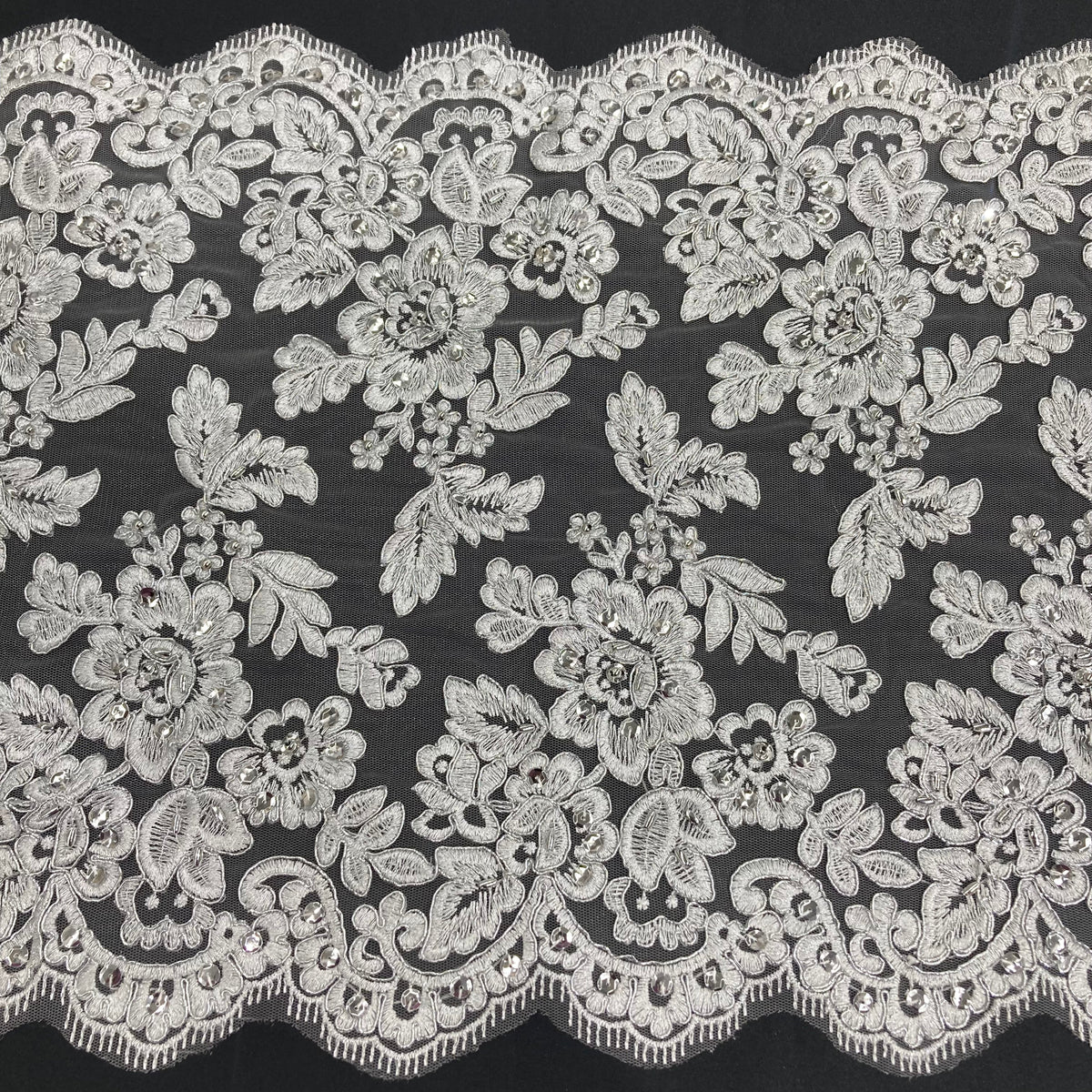 Double Sided Beaded &amp; Corded Lace Trim – Embroidered Couture Lace for Wedding Dresses, Gowns &amp; Costumes | Lace USA - 95359W/2-HB