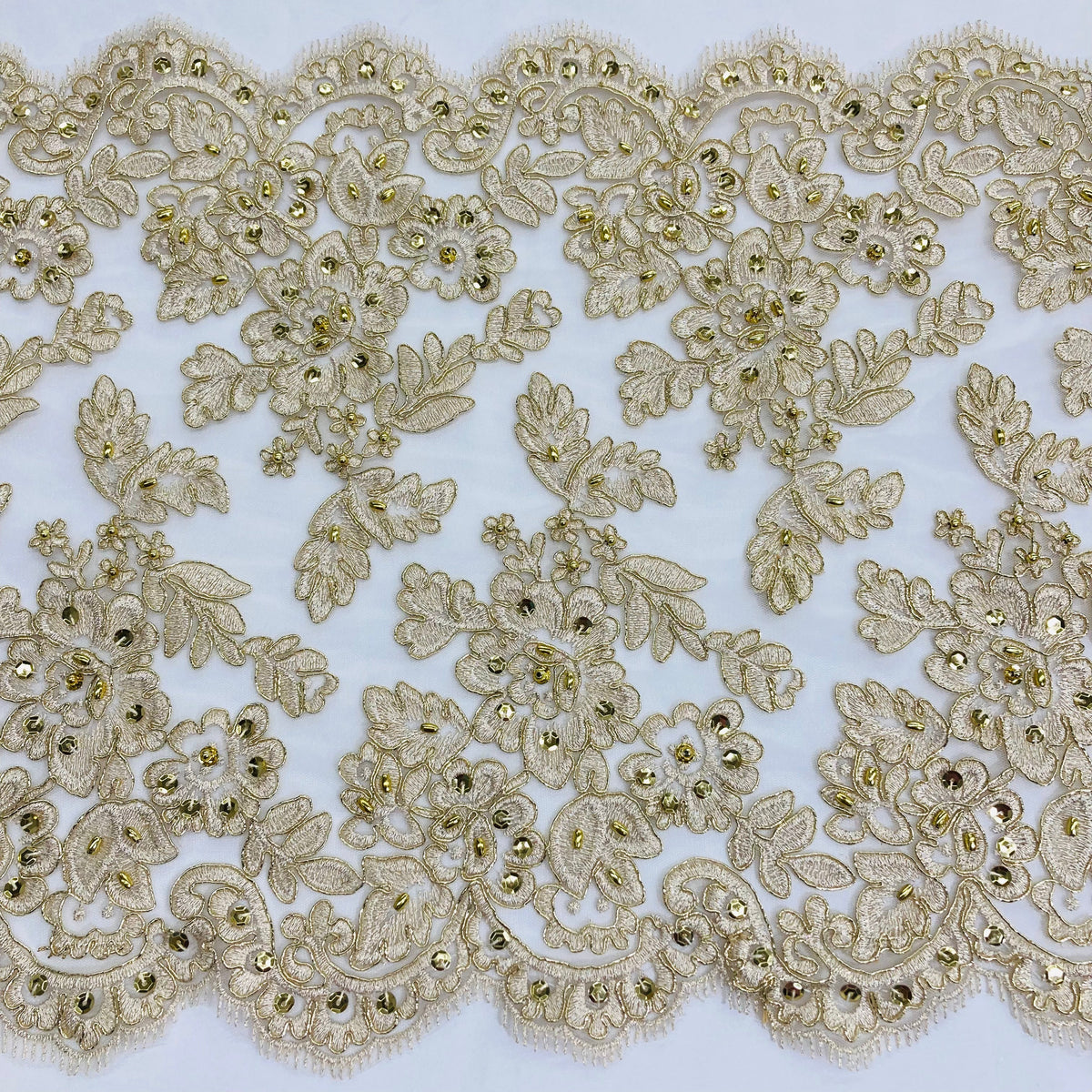 Double Sided Beaded &amp; Corded Lace Trim – Embroidered Couture Lace for Wedding Dresses, Gowns &amp; Costumes | Lace USA - 95359W/2-HB