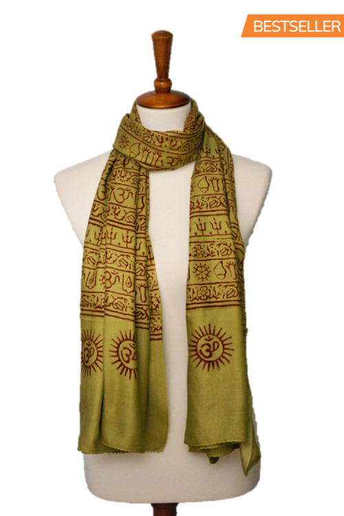 Large OM Yoga Meditation Mantra Prayer Shawl by Alabaster, featuring intricate patterns and soft fabric for meditation and prayer.