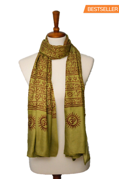 Large OM Yoga Meditation Mantra Prayer Shawl by Alabaster, featuring intricate patterns and soft fabric for meditation and prayer.