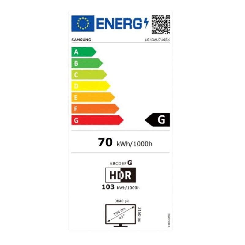 Samsung UE43AU7105 43-inch 4K Ultra HD LED Smart TV with sleek design and vibrant display, perfect for home entertainment.