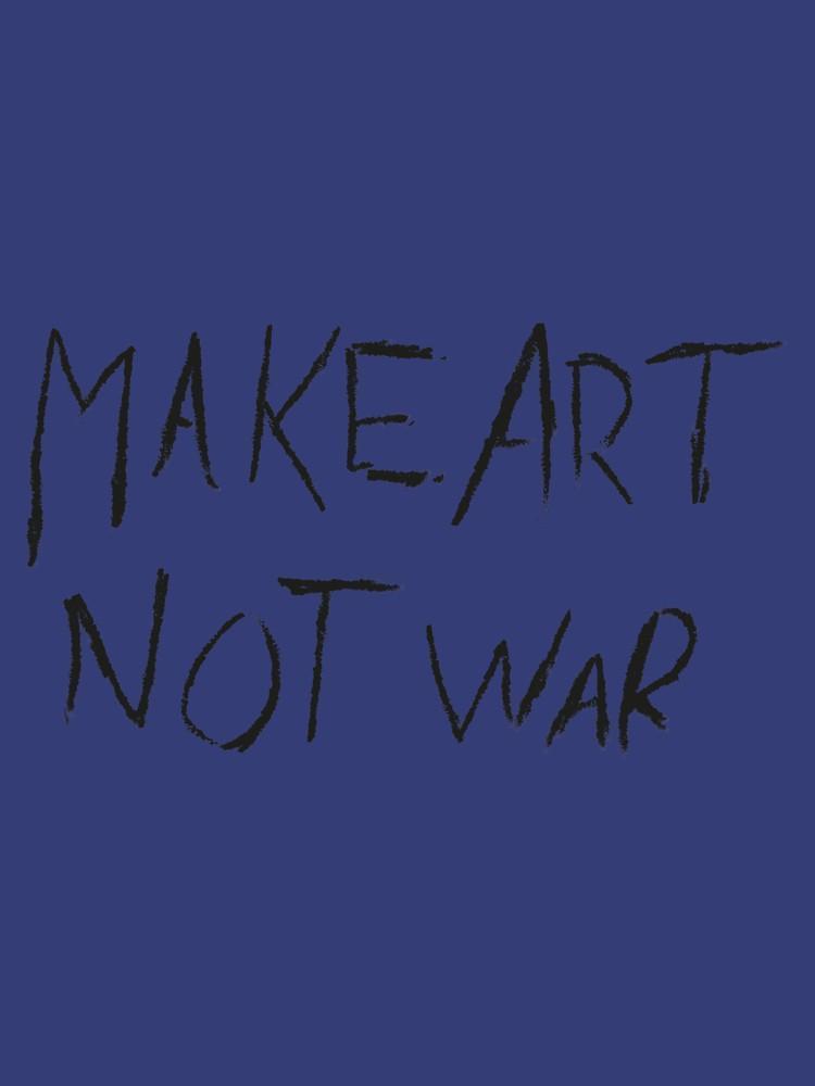 Blue Make Art Not War hoodie by Scorpius featuring a bold graphic design on the front, casual fit, and soft fabric.