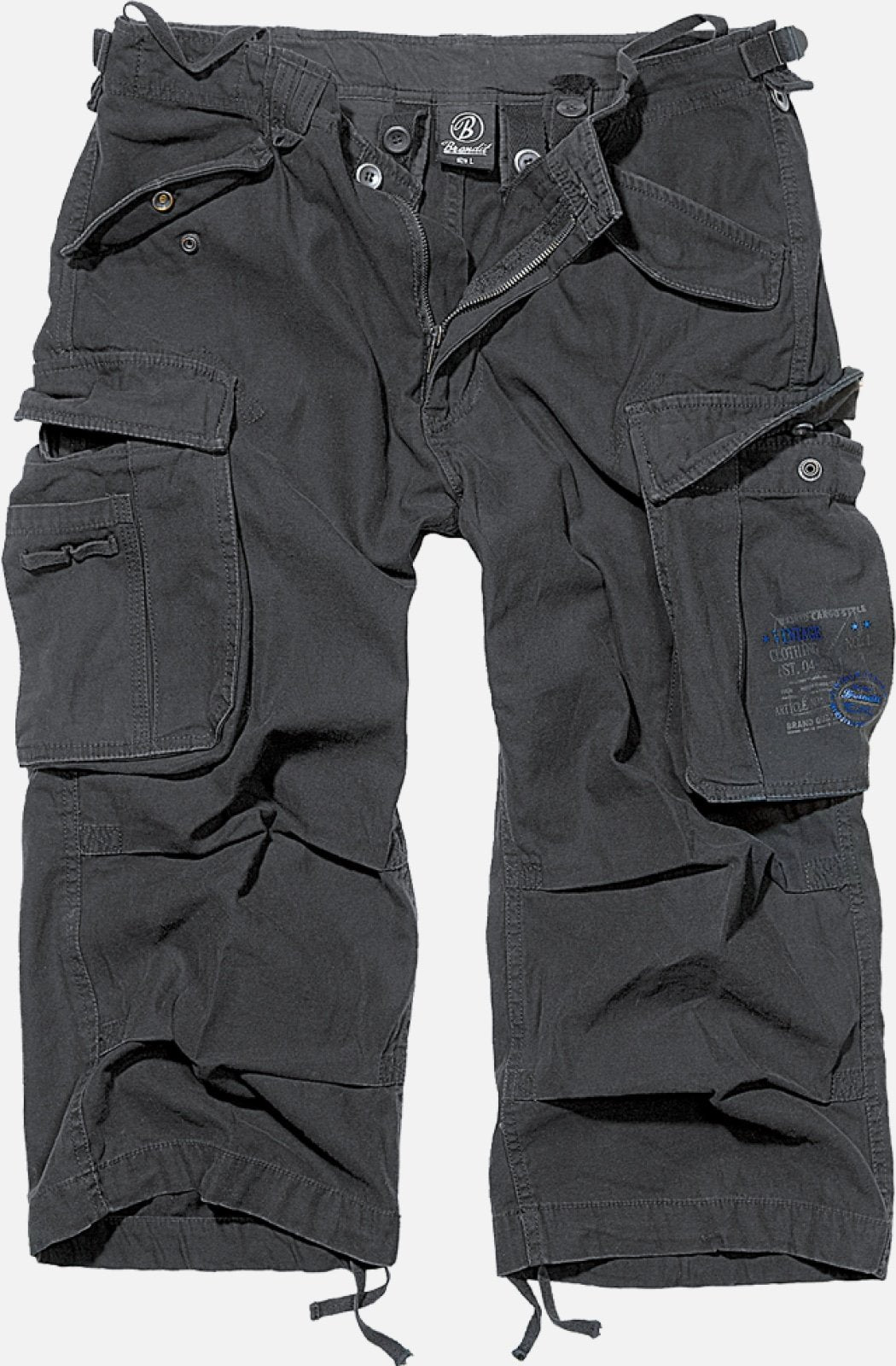 Callisto Industry 3/4 Cargo Shorts shown in navy with multiple pockets and adjustable waist, designed for casual wear.