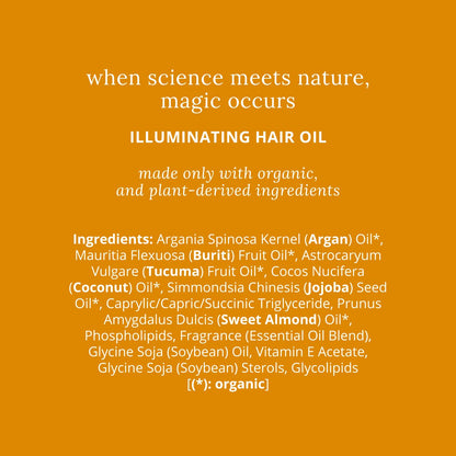 Vibrant yellow ingredients of Ivory Pandora The Illuminating Oil haircare product showing natural botanical extracts and nourishing oils.