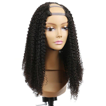 Kinky curly U Part wig by Cerise Alfie, made of Brazilian Remy human hair, designed for Black women, shown in natural curly style.