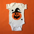 Sky Blue Milo Pumpkin Witch baby bodysuit featuring a jack-o&