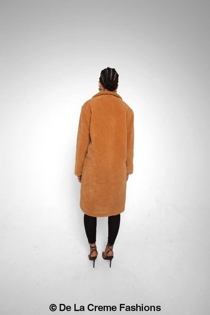 Rose Eleusis Jackie double-breasted borg teddy midi coat, cozy outerwear with a stylish classic design and plush fabric.