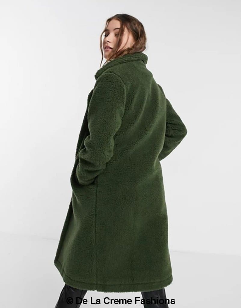 Rose Eleusis Jackie double-breasted Borg teddy midi coat, cozy fleece-lined jacket with large lapels and a tailored fit.