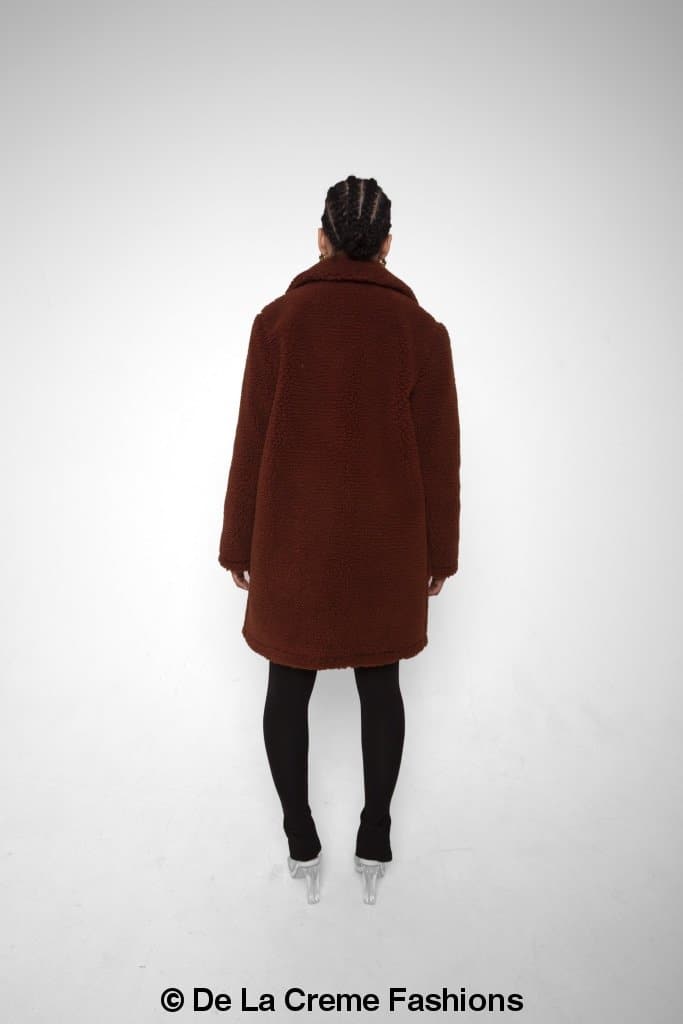 Rose Eleusis Jacqueline oversized teddy coat showing plush, soft fabric and cozy fit, perfect for stylish winter jackets and coats.
