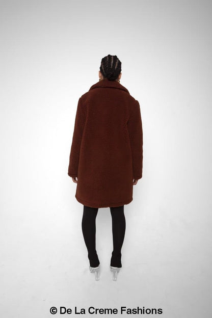 Rose Eleusis Jacqueline oversized teddy coat showing plush, soft fabric and cozy fit, perfect for stylish winter jackets and coats.