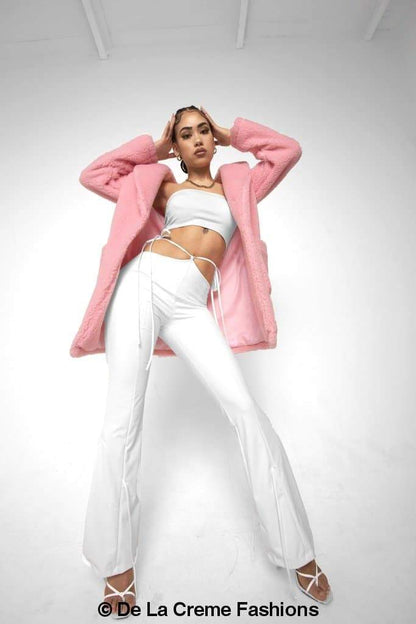 Rose Eleusis Jacqueline oversized teddy coat, cozy plush jacket with a relaxed fit and soft textured fabric.
