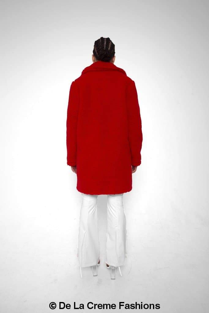 Rose Eleusis Jacqueline oversized teddy coat in soft plush fabric, shown in a cozy, stylish jacket design.