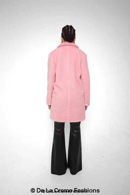 Rose Eleusis Janine double-breasted borg teddy coat, cozy jacket with button closure and plush textured fabric.