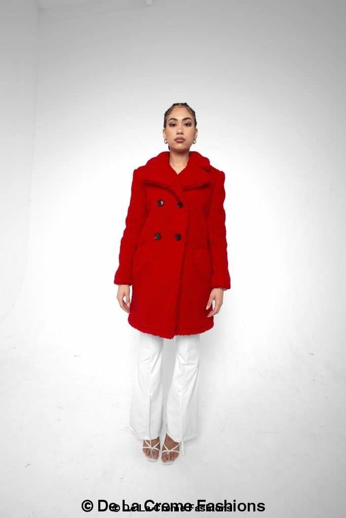 Rose Eleusis Janine double-breasted borg teddy coat, warm jacket with plush lining and button closure, stylish winter outerwear