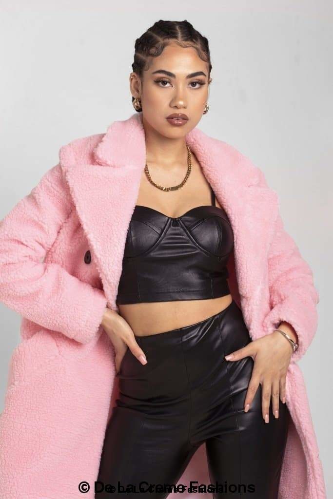 Rose Eleusis Janine double-breasted borg teddy coat, cozy warm jacket with a plush texture and classic design.