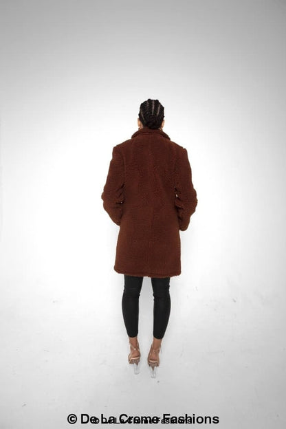 Rose Eleusis Janine double-breasted borg teddy coat with a cozy, plush texture and classic collar details, perfect for cold weather.