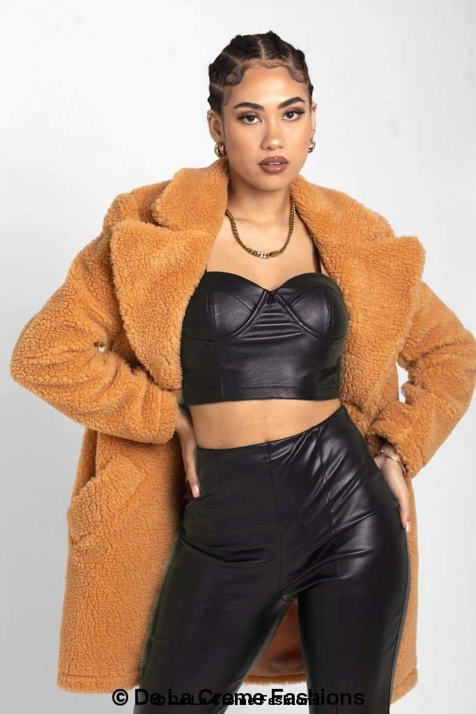 Rose Eleusis Janine double-breasted Borg teddy coat with wide collar and cozy fleece texture, perfect for winter warmth.