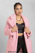 Pink Janine double-breasted borg teddy coat by Rose Eleusis, cozy warm jacket with lapel collar and button details.