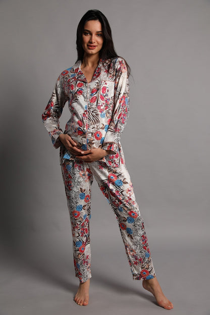 Burgundy Artemis Shopymommy Jasminlong maternity and nursing pajamas with front buttons, soft fabric, and comfortable fit.