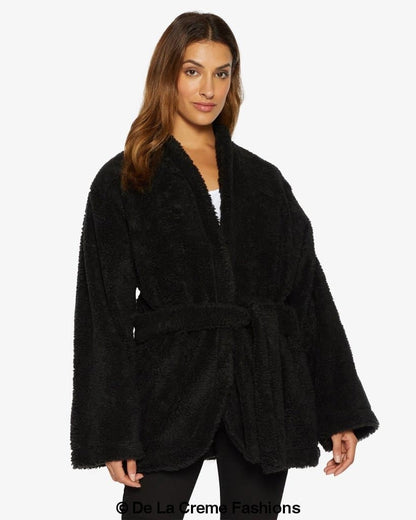 Jenna Rose Eleusis open front belted teddy coat, cozy plush fabric, stylish jacket with belt, ideal for winter warmth and fashion