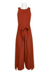 Burnt sienna and black sleeveless crepe blouse by Crimson Bamboo with a tie-front and zipper back, featuring a Julia Jordan crew neck design.