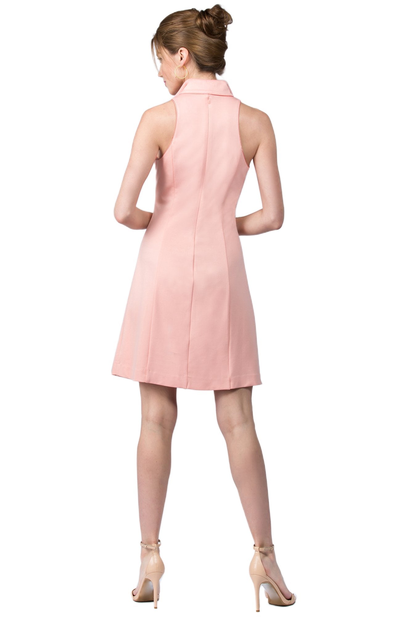 Peach Dionysus Vienna Fit and Flare Dress with Wing Tip Collar, stylish women&