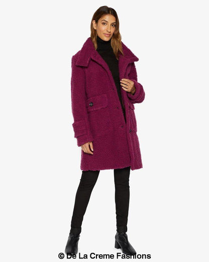 Rose Eleusis Julie high-neck Borg teddy coat, cozy and stylish jacket with plush fleece material and a high neckline.