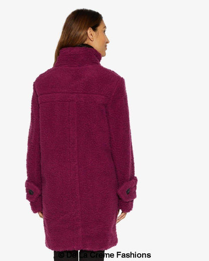 Rose Eleusis Julie high neck Borg teddy coat, cozy fleece-lined jacket with a high collar and plush teddy fabric.